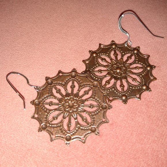 Solid 925 REAL Sterling Silver Wires Bronze Copper Handmade Mandala Earrings New - Picture 4 of 7